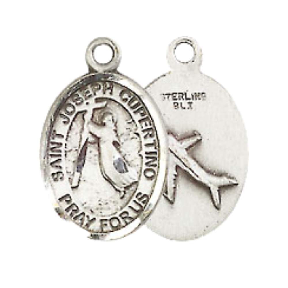 Small Sized Men's .925 Sterling Silver Saint St. Joseph of Cupertino Medal Pendant on 24 Inch Endless Rhodium Plated Heavy Curb Brass Chain, Catholic Religious Necklace - Made in USA- Deluxe Velvet Gift Box