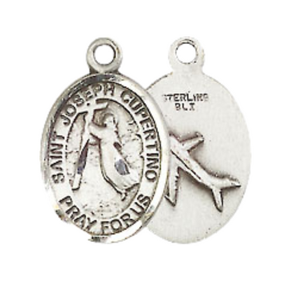 Small Sized Men's .925 Sterling Silver Saint St. Joseph of Cupertino Medal Pendant on 24 Inch Endless Rhodium Plated Heavy Curb Brass Chain, Catholic Religious Necklace - Made in USA- Deluxe Velvet Gift Box