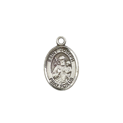 Small Sized Women's Pewter Saint Joseph Medal Pendant on 18 Inch Rhodium Plated Lite Curb Brass Chain with Lobster Claw Clasp, Catholic Religious Necklace - Made in USA- Velvet Gift Box