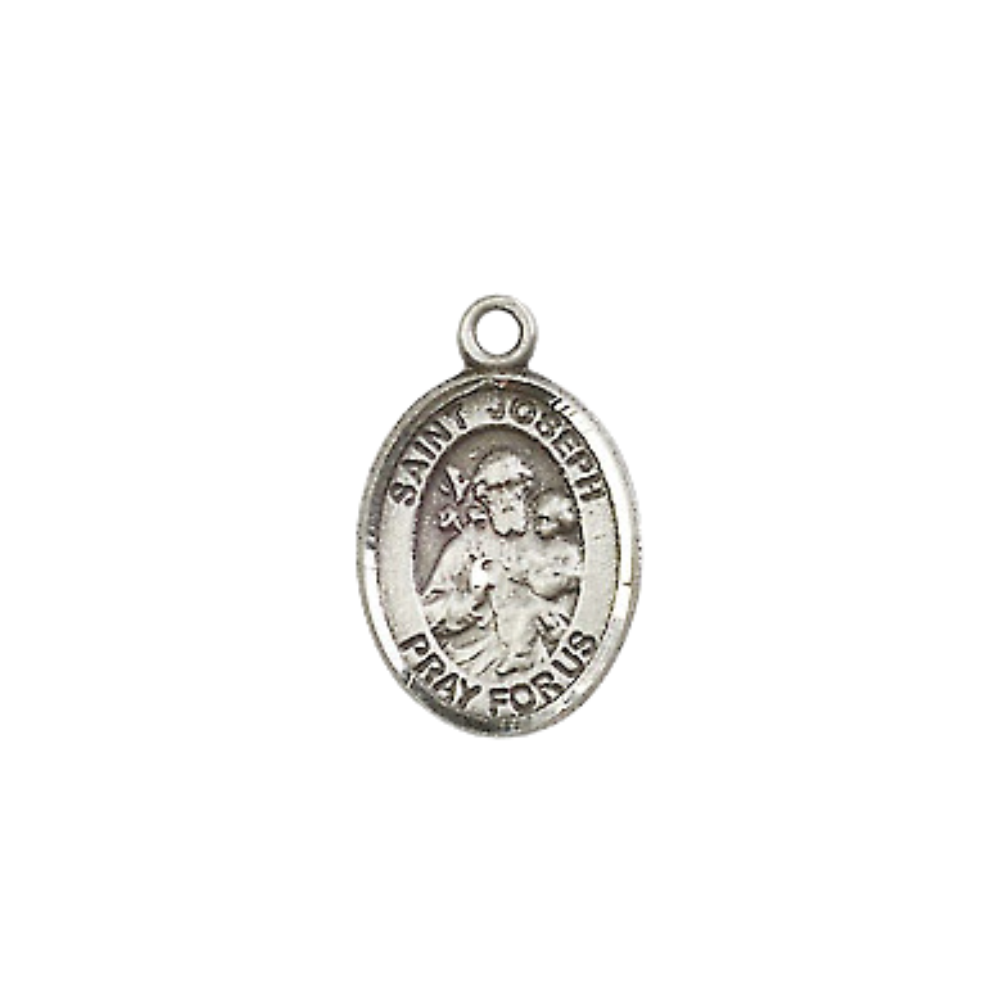 Small Sized Women's .925 Sterling Silver Saint St. Joseph Medal Pendant on 18 Inch Rhodium Plated Lite Curb Brass Chain with Lobster Claw Clasp, Catholic Religious Necklace - Made in USA- Velvet Gift Box