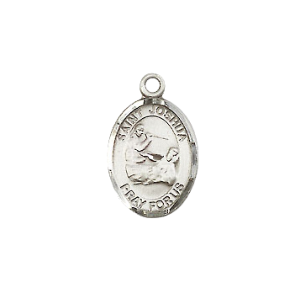 Small Sized Women's .925 Sterling Silver Saint St. Joshua Medal Pendant on 18 Inch Rhodium Plated Lite Curb Brass Chain with Lobster Claw Clasp, Catholic Religious Necklace - Made in USA- Velvet Gift Box