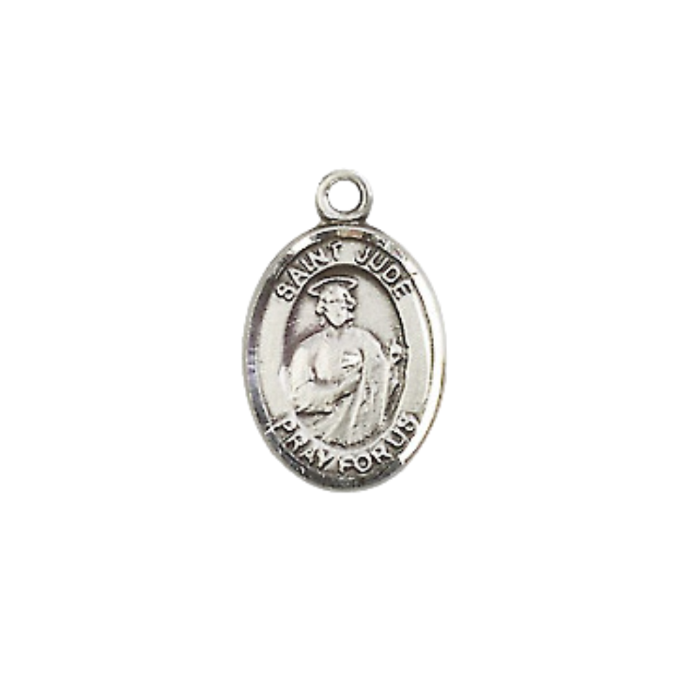 Small Sized Women's .925 Sterling Silver Saint St. Jude Medal Pendant on 18 Inch Rhodium Plated Lite Curb Brass Chain with Lobster Claw Clasp, Catholic Religious Necklace - Made in USA- Velvet Gift Box
