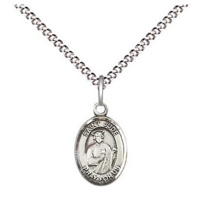 Small Sized Women's .925 Sterling Silver Saint St. Jude Medal Pendant on 18 Inch Rhodium Plated Lite Curb Brass Chain with Lobster Claw Clasp, Catholic Religious Necklace - Made in USA- Velvet Gift Box