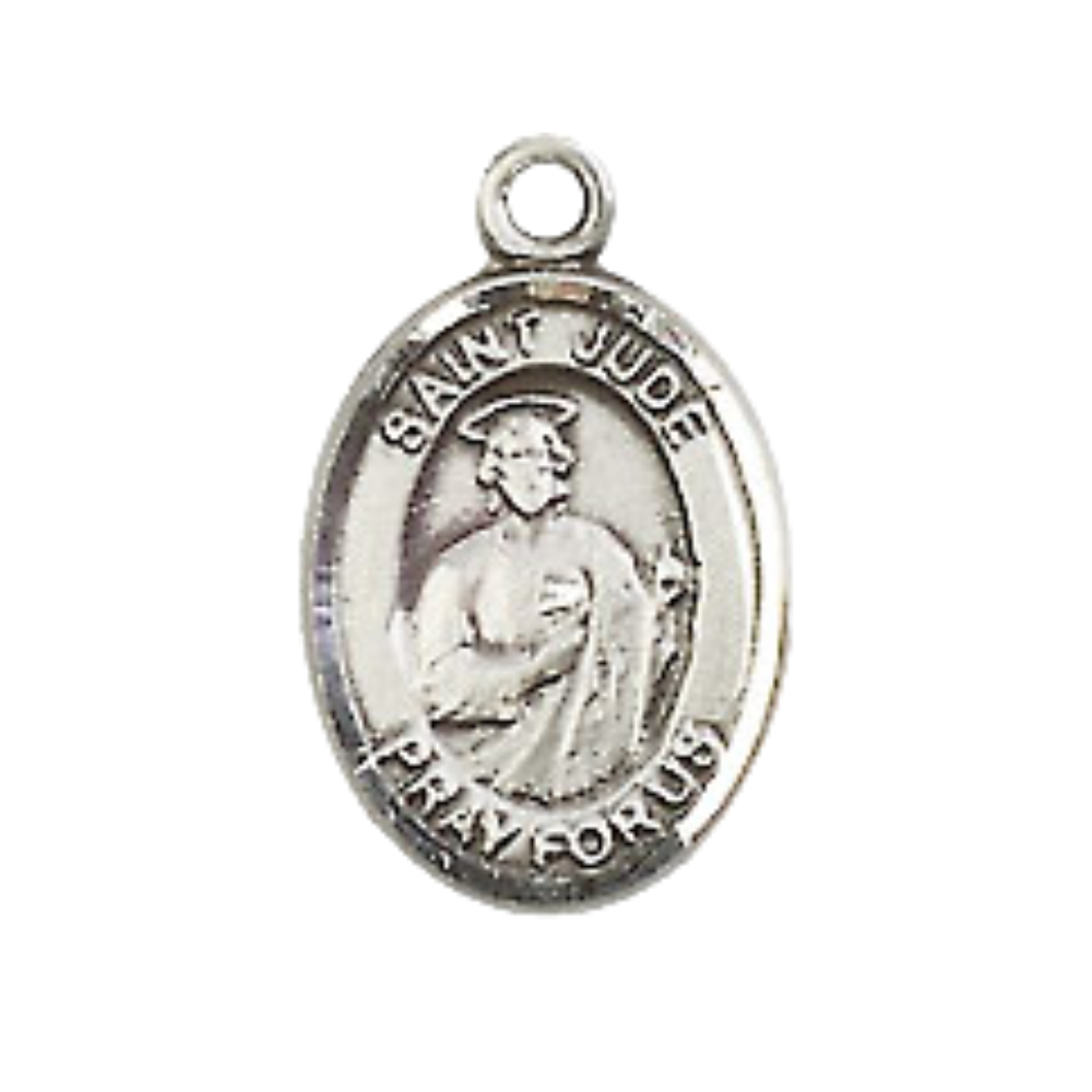 Small Sized Men's .925 Sterling Silver Saint St. Jude Medal Pendant on 24 Inch Endless Rhodium Plated Heavy Curb Brass Chain, Catholic Religious Necklace - Made in USA- Deluxe Velvet Gift Box