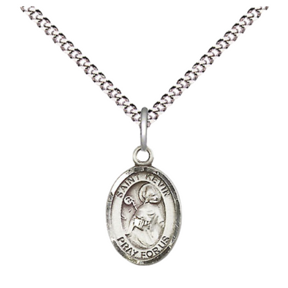 Small Sized Women's .925 Sterling Silver Saint St. Kevin Medal Pendant on 18 Inch Rhodium Plated Lite Curb Brass Chain with Lobster Claw Clasp, Catholic Religious Necklace - Made in USA- Velvet Gift Box