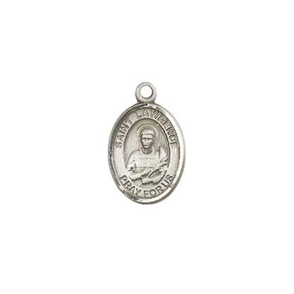 Small Sized Women's Pewter Saint St. Lawrence Medal Pendant on 18 Inch Rhodium Plated Lite Curb Brass Chain with Lobster Claw Clasp, Catholic Religious Necklace - Made in USA- Velvet Gift Box