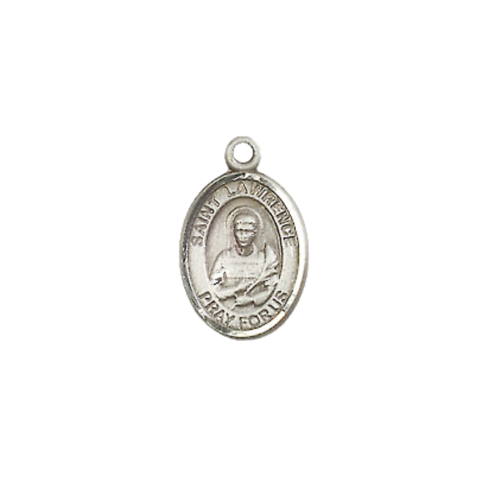 Small Sized Women's .925 Sterling Silver Saint St. Lawrence Medal Pendant on 18 Inch Rhodium Plated Lite Curb Brass Chain with Lobster Claw Clasp, Catholic Religious Necklace - Made in USA- Velvet Gift Box
