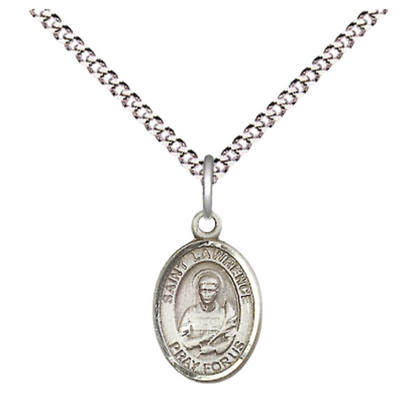 Small Sized Women's .925 Sterling Silver Saint St. Lawrence Medal Pendant on 18 Inch Rhodium Plated Lite Curb Brass Chain with Lobster Claw Clasp, Catholic Religious Necklace - Made in USA- Velvet Gift Box