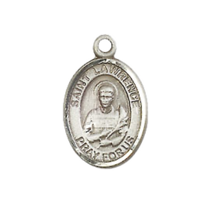 Small Sized Men's Pewter Saint St. Lawrence Medal Pendant on 24 Inch Endless Rhodium Plated Heavy Curb Brass Chain, Catholic Religious Necklace - Made in USA- Deluxe Velvet Gift Box