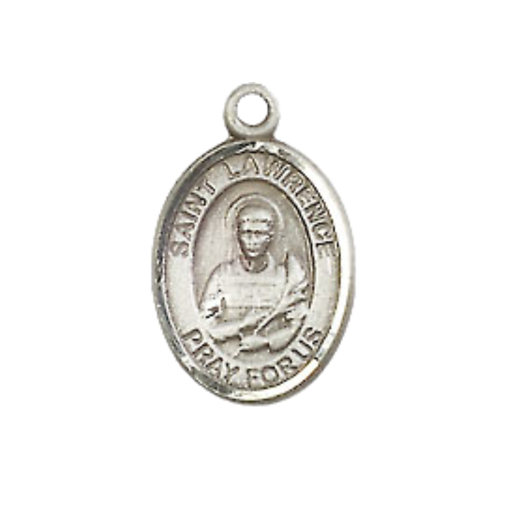 Small Sized Men's .925 Sterling Silver Saint St. Lawrence Medal Pendant on 24 Inch Endless Rhodium Plated Heavy Curb Brass Chain, Catholic Religious Necklace - Made in USA- Deluxe Velvet Gift Box