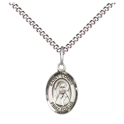 Small Sized Women's .925 Sterling Silver Saint St. Louise de Marillac Medal Pendant on 18 Inch Rhodium Plated Lite Curb Brass Chain w/ Lobster Claw Clasp, Catholic Religious Necklace - Made in USA- Velvet Gift Box