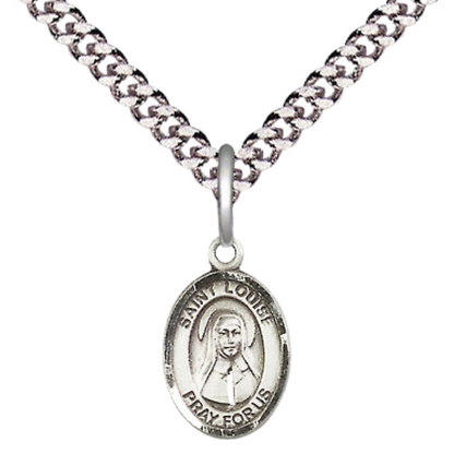 Small Sized Men's Pewter Saint St. Louise de Marillac Medal Pendant on 24 Inch Endless Rhodium Plated Heavy Curb Brass Chain, Catholic Religious Necklace - Made in USA- Deluxe Velvet Gift Box