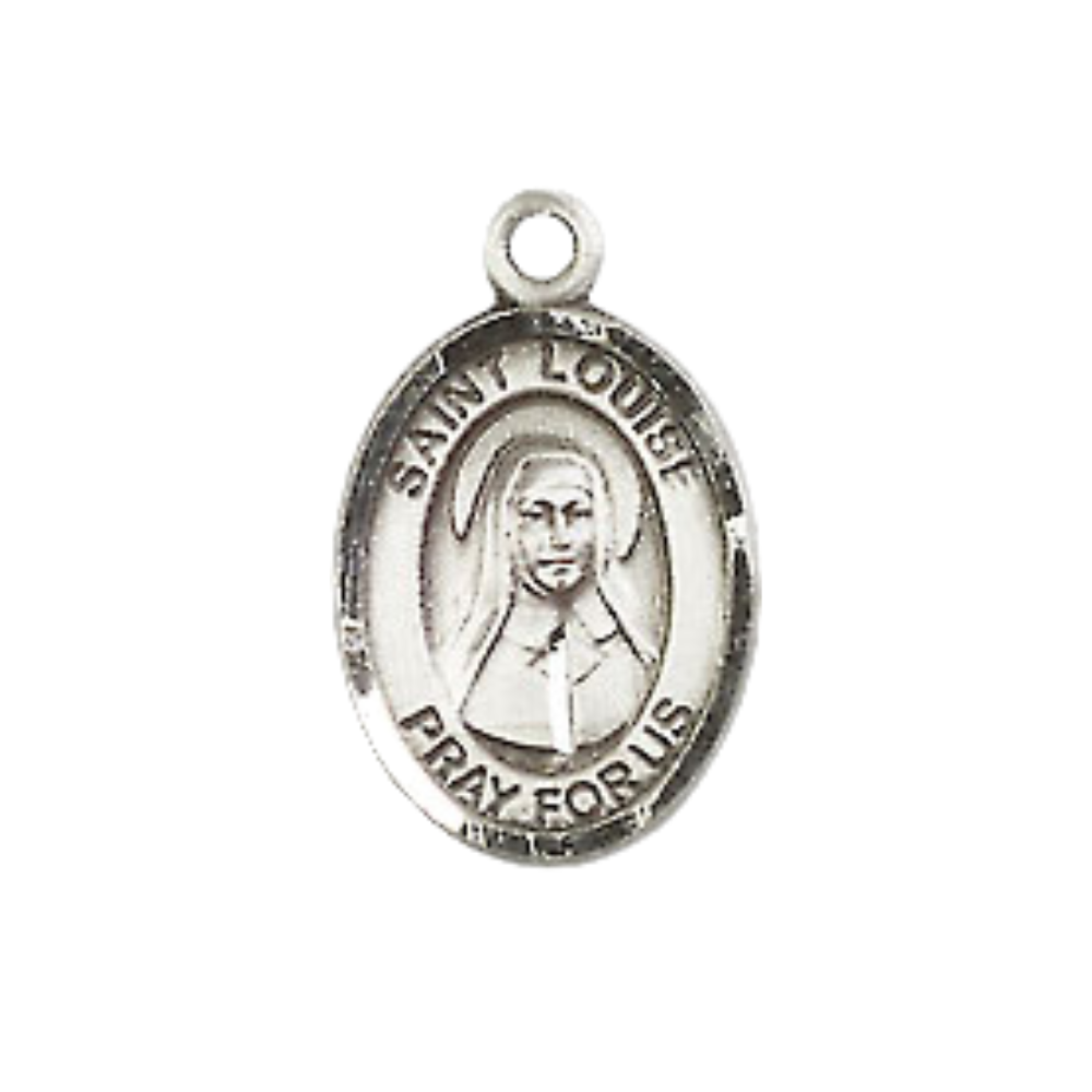 Small Sized Men's .925 Sterling Silver Saint St. Louise de Marillac Medal Pendant on 24 Inch Endless Rhodium Plated Heavy Curb Brass Chain, Catholic Religious Necklace - Made in USA- Deluxe Velvet Gift Box