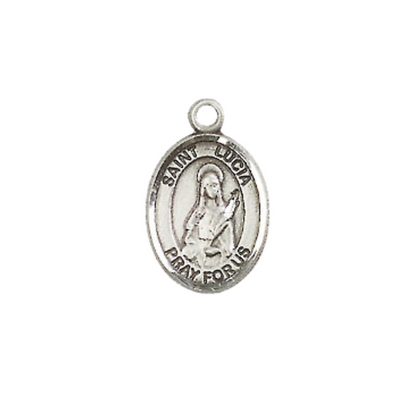 Small Sized Women's .925 Sterling Silver Saint St. Lucia of Syracuse Medal Pendant on 18 Inch Rhodium Plated Lite Curb Brass Chain with Lobster Claw Clasp, Catholic Religious Necklace - Made in USA- Velvet Gift Box