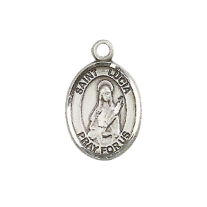 Small Sized Men's .925 Sterling Silver Saint St. Lucia of Syracuse Medal Pendant on 24 Inch Endless Rhodium Plated Heavy Curb Brass Chain, Catholic Religious Necklace - Made in USA- Deluxe Velvet Gift Box