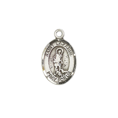 Small Sized Women's .925 Sterling Silver Saint St. Lazarus Medal Pendant on 18 Inch Rhodium Plated Lite Curb Brass Chain with Lobster Claw Clasp, Catholic Religious Necklace - Made in USA- Velvet Gift Box