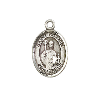 Small Sized Men's Pewter Saint St. Kilian Medal Pendant on 24 Inch Endless Rhodium Plated Heavy Curb Brass Chain, Catholic Religious Necklace - Made in USA- Deluxe Velvet Gift Box