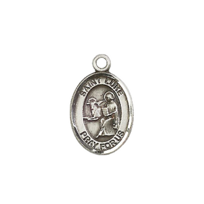 Small Sized Women's .925 Sterling Silver Saint Luke the Apostle Medal Pendant on 18 Inch Rhodium Plated Lite Curb Brass Chain with Lobster Claw Clasp, Catholic Religious Necklace - Made in USA- Velvet Gift Box
