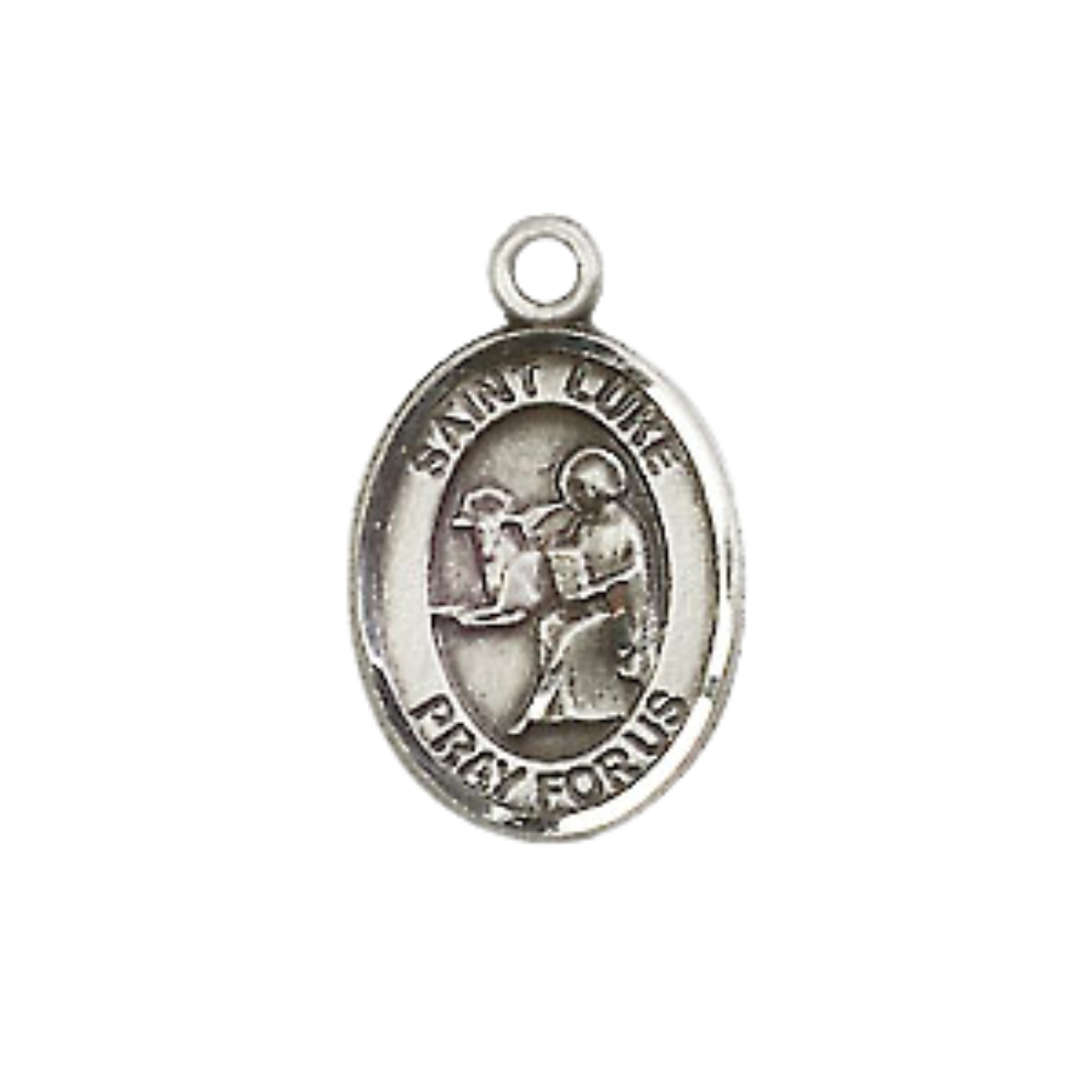 Small Sized Men's Pewter Saint St. Luke the Apostle Medal Pendant on 24 Inch Endless Rhodium Plated Heavy Curb Brass Chain, Catholic Religious Necklace - Made in USA- Deluxe Velvet Gift Box