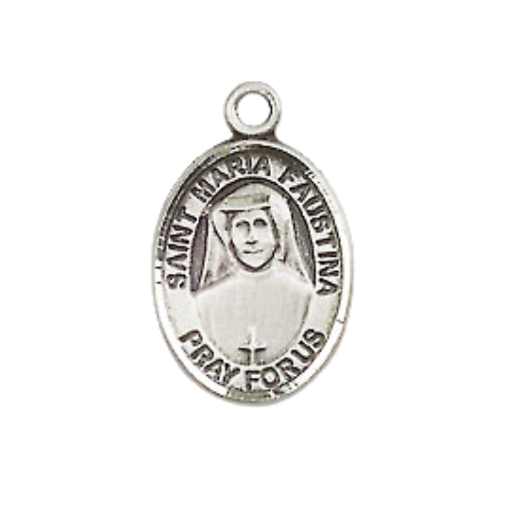 Small Sized Men's Pewter Saint St. Maria Faustina Medal Pendant on 24 Inch Endless Rhodium Plated Heavy Curb Brass Chain, Catholic Religious Necklace - Made in USA- Deluxe Velvet Gift Box