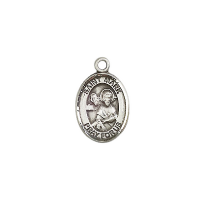 Small Sized Women's Pewter Saint Mark the Evangelist Medal Pendant on 18 Inch Rhodium Plated Lite Curb Brass Chain with Lobster Claw Clasp, Catholic Religious Necklace - Made in USA- Velvet Gift Box