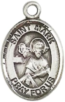Small Sized Men's Pewter Saint St. Mark the Evangelist Medal Pendant on 24 Inch Endless Rhodium Plated Heavy Curb Brass Chain, Catholic Religious Necklace - Made in USA- Deluxe Velvet Gift Box