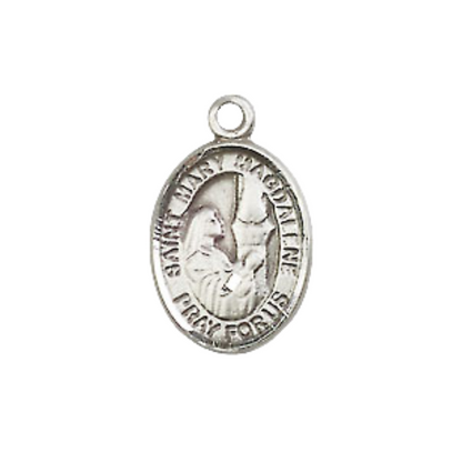 Small Sized Men's Pewter Saint St. Mary Magdalene Medal Pendant on 24 Inch Endless Rhodium Plated Heavy Curb Brass Chain, Catholic Religious Necklace - Made in USA- Deluxe Velvet Gift Box