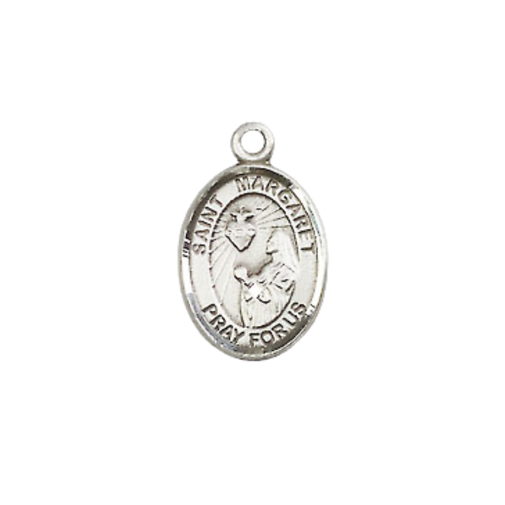 Small Sized Women's .925 Sterling Silver Saint St. Margaret Mary Alacoque Medal Pendant on 18 Inch Rhodium Plated Lite Curb Brass Chain w/ Lobster Claw Clasp, Catholic Religious Necklace - Made in USA- Velvet Gift Box