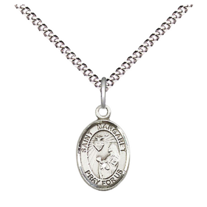 Small Sized Women's Pewter Saint St. Margaret Mary Alacoque Medal Pendant on 18 Inch Rhodium Plated Lite Curb Brass Chain with Lobster Claw Clasp, Catholic Religious Necklace - Made in USA- Velvet Gift Box