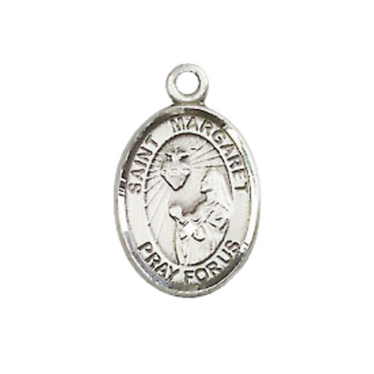 Small Sized Men's .925 Sterling Silver Saint St. Margaret Mary Alacoque Medal Pendant on 24 Inch Endless Rhodium Plated Heavy Curb Brass Chain, Catholic Religious Necklace - Made in USA- Deluxe Velvet Gift Box