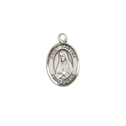 Small Sized Men's .925 Sterling Silver Saint St. Martha Medal Pendant on 24 Inch Endless Rhodium Plated Heavy Curb Brass Chain, Catholic Religious Necklace - Made in USA- Deluxe Velvet Gift Box