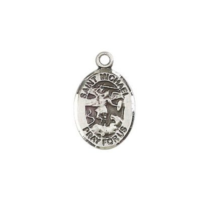Small Sized Women's Pewter Saint St. Michael the Archangel Medal Pendant on 18 Inch Rhodium Plated Lite Curb Brass Chain with Lobster Claw Clasp, Catholic Religious Necklace - Made in USA- Velvet Gift Box