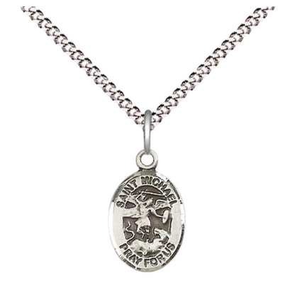 Small Sized Women's .925 Sterling Silver Saint St. Michael the Archangel Medal Pendant on 18 Inch Rhodium Plated Lite Curb Brass Chain w/ Lobster Claw Clasp, Catholic Religious Necklace - Made in USA- Velvet Gift Box