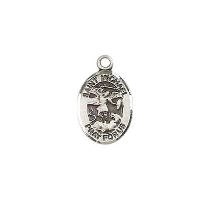 Small Sized Men's .925 Sterling Silver Saint St. Michael the Archangel Medal Pendant on 24 Inch Endless Rhodium Plated Heavy Curb Brass Chain, Catholic Religious Necklace - Made in USA- Deluxe Velvet Gift Box