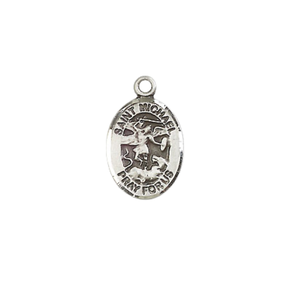 Small Sized Men's Pewter Saint St. Michael the Archangel Medal Pendant on 24 Inch Endless Rhodium Plated Heavy Curb Brass Chain, Catholic Religious Necklace - Made in USA- Deluxe Velvet Gift Box