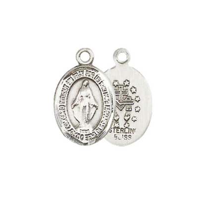 Small Sized Women's .925 Sterling Silver Miraculous Medal Pendant on 18 Inch Rhodium Plated Lite Curb Brass Chain with Lobster Claw Clasp, Catholic Religious Necklace - Made in USA- Velvet Gift Box