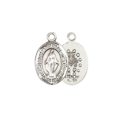 Small Sized Men's .925 Sterling Silver Miraculous Medal Pendant on 24 Inch Endless Rhodium Plated Heavy Curb Brass Chain, Catholic Religious Necklace - Made in USA- Deluxe Velvet Gift Box