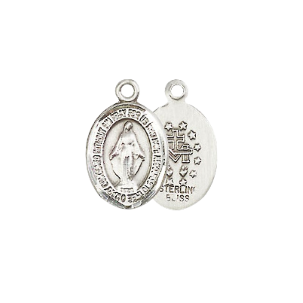 Small Sized Men's .925 Sterling Silver Miraculous Medal Pendant on 24 Inch Endless Rhodium Plated Heavy Curb Brass Chain, Catholic Religious Necklace - Made in USA- Deluxe Velvet Gift Box