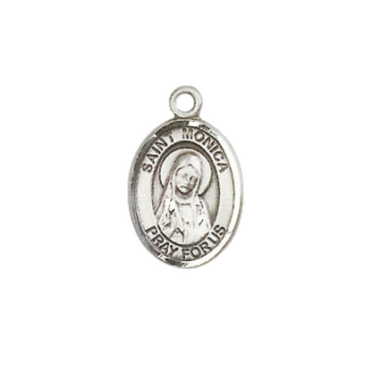 Small Sized Women's .925 Sterling Silver Saint St. Monica Medal Pendant on 18 Inch Rhodium Plated Lite Curb Brass Chain with Lobster Claw Clasp, Catholic Religious Necklace - Made in USA- Velvet Gift Box