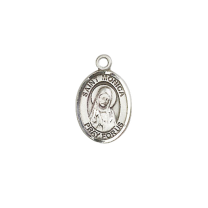 Small Sized Men's .925 Sterling Silver Saint St. Monica Medal Pendant on 24 Inch Endless Rhodium Plated Heavy Curb Brass Chain, Catholic Religious Necklace - Made in USA- Deluxe Velvet Gift Box