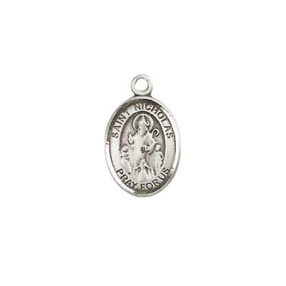 Small Sized Men's Pewter Saint St. Nicholas Medal Pendant on 24 Inch Endless Rhodium Plated Heavy Curb Brass Chain, Catholic Religious Necklace - Made in USA- Deluxe Velvet Gift Box