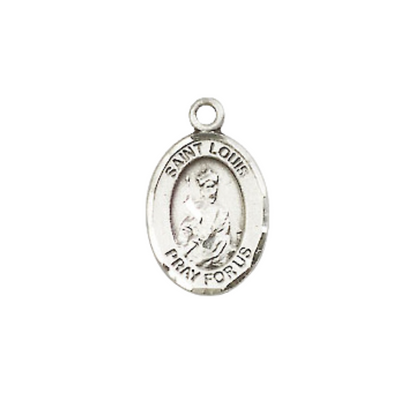 Small Sized Women's .925 Sterling Silver Saint St. Louis Medal Pendant on 18 Inch Rhodium Plated Lite Curb Brass Chain with Lobster Claw Clasp, Catholic Religious Necklace - Made in USA- Velvet Gift Box