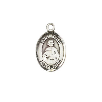 Small Sized Women's Pewter Saint St. Philip the Apostle Medal Pendant on 18 Inch Rhodium Plated Lite Curb Brass Chain with Lobster Claw Clasp, Catholic Religious Necklace - Made in USA- Velvet Gift Box