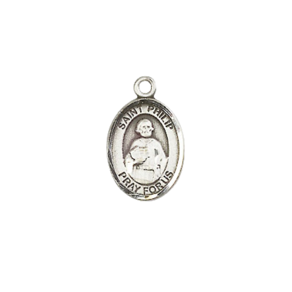 Small Sized Men's Pewter Saint St. Philip the Apostle Medal Pendant on 24 Inch Endless Rhodium Plated Heavy Curb Brass Chain, Catholic Religious Necklace - Made in USA- Deluxe Velvet Gift Box