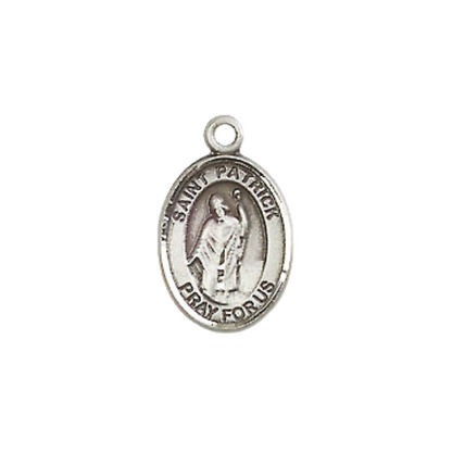 Small Sized Women's Pewter Saint St. Patrick Medal Pendant on 18 Inch Rhodium Plated Lite Curb Brass Chain with Lobster Claw Clasp, Catholic Religious Necklace - Made in USA- Velvet Gift Box