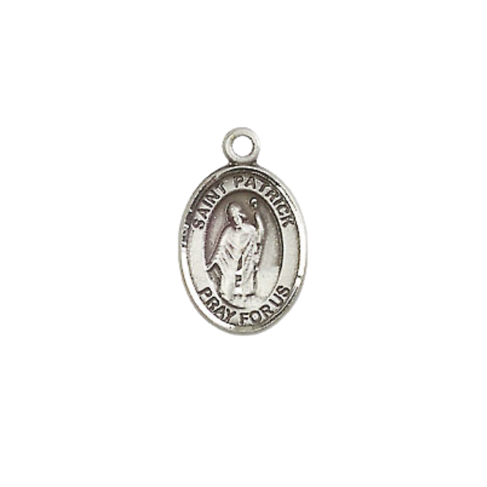 Small Sized Men's Pewter Saint St. Patrick Medal Pendant on 24 Inch Endless Rhodium Plated Heavy Curb Brass Chain, Catholic Religious Necklace - Made in USA- Deluxe Velvet Gift Box