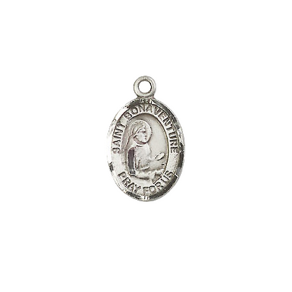 Small Sized Men's Pewter Saint St. Bonaventure Medal Pendant on 24 Inch Endless Rhodium Plated Heavy Curb Brass Chain, Catholic Religious Necklace - Made in USA- Deluxe Velvet Gift Box