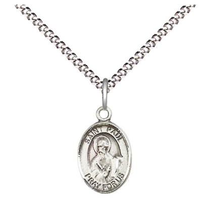Small Sized Women's Pewter Saint Paul the Apostle Medal Pendant on 18 Inch Rhodium Plated Lite Curb Brass Chain with Lobster Claw Clasp, Catholic Religious Necklace - Made in USA- Velvet Gift Box