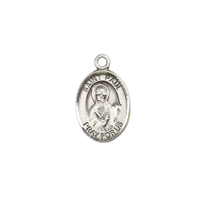 Small Sized Men's Pewter Saint St. Paul the Apostle Medal Pendant on 24 Inch Endless Rhodium Plated Heavy Curb Brass Chain, Catholic Religious Necklace - Made in USA- Deluxe Velvet Gift Box