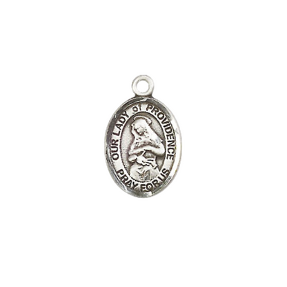 Small Sized Men's .925 Sterling Silver Our Lady of Providence Medal Pendant on 24 Inch Endless Rhodium Plated Heavy Curb Brass Chain, Catholic Religious Necklace - Made in USA- Deluxe Velvet Gift Box